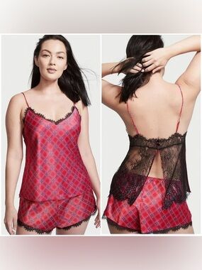Victoria's Secret plaid Lace trim cami slip TOP only size XL